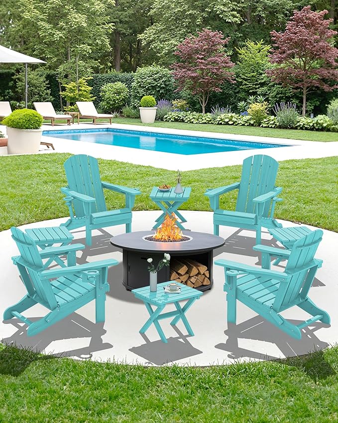SERWALL Folding Outdoor Side Table Set of 6, Adirondack End Table, Aruba