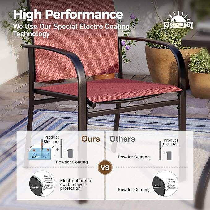 9 Piece Patio Dining Set for 8, Rectangular Extendable Dining Table, 8 Metal Red Chairs, Outdoor Table and Chairs Set for Lawn Backyard and Deck