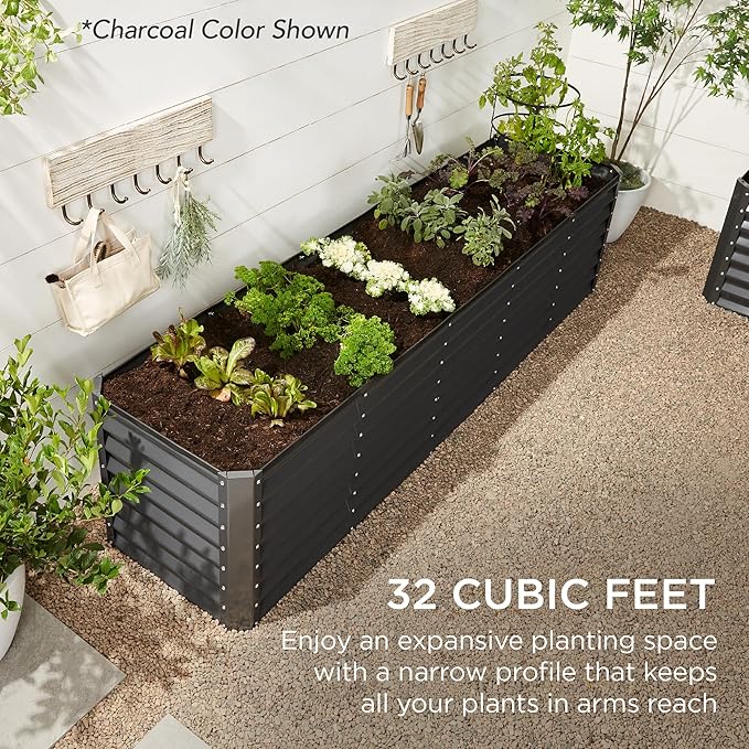 Best Choice Products 8x2x2ft Raised Outdoor Metal Garden Bed, Deep Root Box Planter for Vegetables, Flowers, Herbs, 240 Gallon Capacity, 100% Non Toxic Materials - Galvanized
