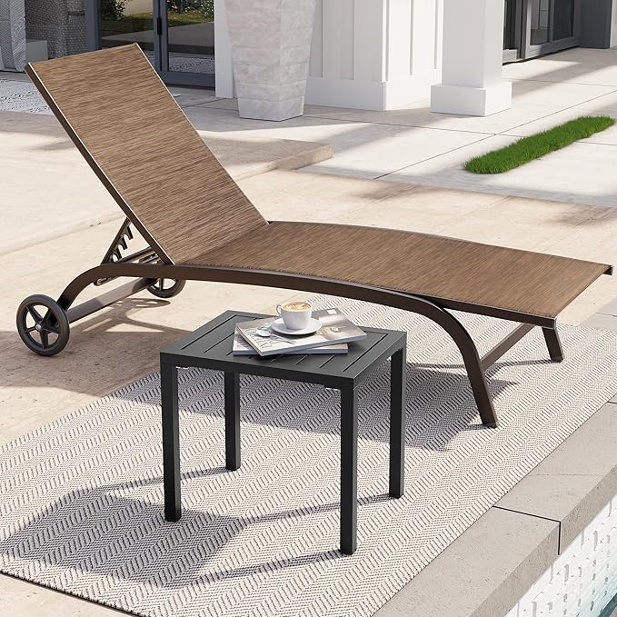 Crestlive Products Outdoor Side Table Set of 2, Aluminum Rectangular Side/End Table, Small Patio Coffee Bistro Table for Outdoor Indoor (Black)