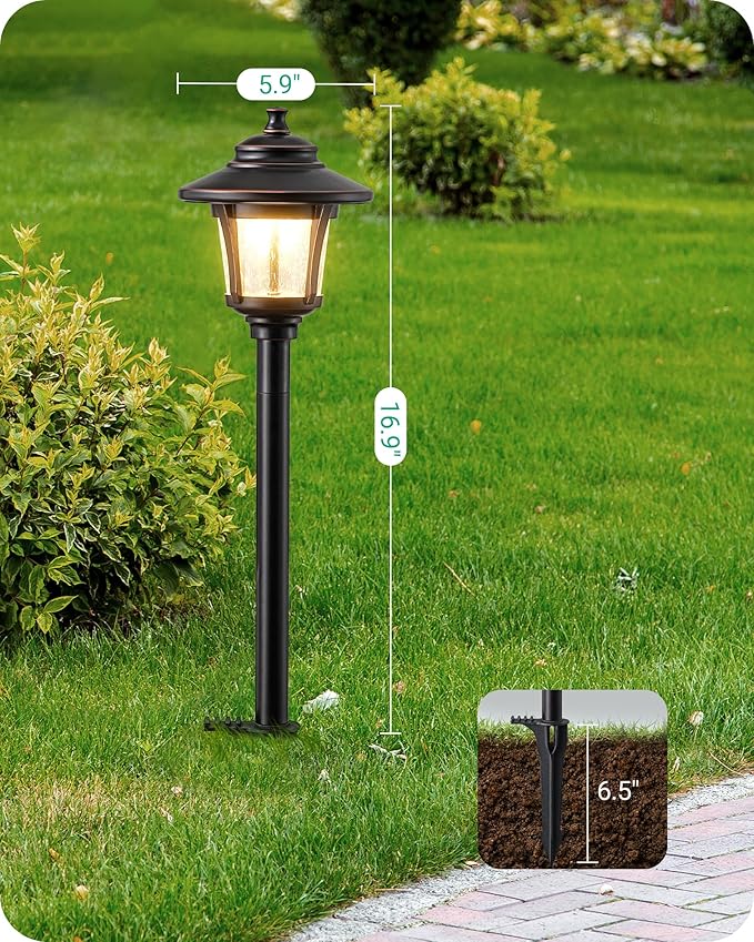 EDISHINE Low Voltage Landscape Lights, 12V 3W 120LM 3000K Seed Glass Outdoor Landscape Path Lights with Connectors, ORB Waterproof Electric LED Pathway Light Wired for Walkway Garden Yard, 6 Pack