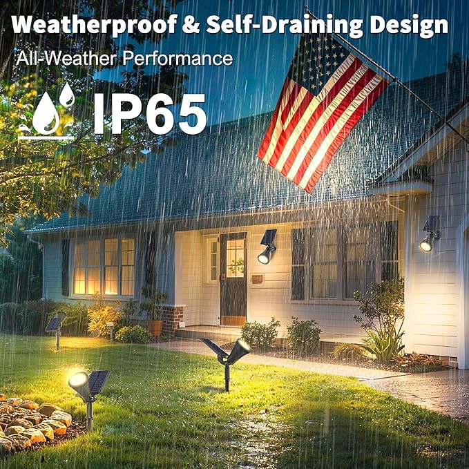 6 Pack Solar Lights Outdoor Waterproof IP65,Warm White,Super Bright LED,2 Lighting Modes,Solar Powered Yard Garden Solar Spot Lights for Flag Landscape Auto On/Off