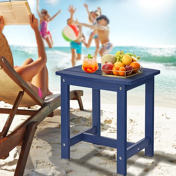 Y&M Outdoor Side Table, HIPS Adirondack Small Single Table, Waterproof Square Outside Table, Balcony Modern End Tables for Patio, Pool, Beach, Porch, Deck, Indoor or Outdoor Use, Navy Blue