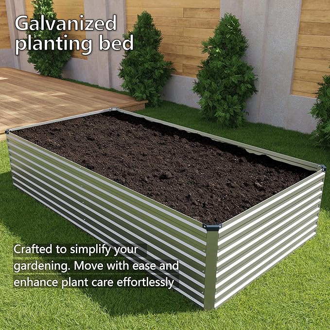 12x4x2FT Galvanized Raised Garden Bed Kit,Vegetable Plant Boxes-Rectangle Metal Flower Box,Large Planter Raised Beds Outdoor Garden for Planting,Fruit,Herb-Silver
