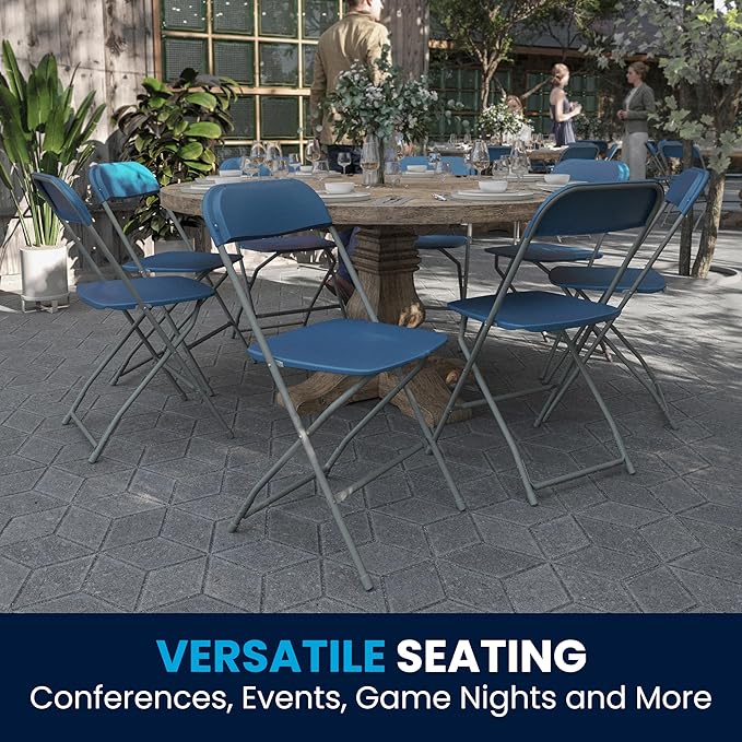 Flash Furniture Hercules Series Plastic Folding Chair - Blue - 4 Pack 650LB Weight Capacity Comfortable Event Chair-Lightweight Folding Chair