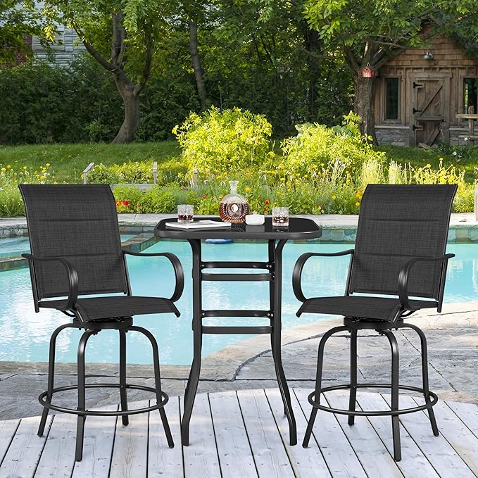 Yaheetech 4 Piece Patio Swivel Bar Stools, Texteline Outdoor Chairs with High Back/Armrest/Footrest, All Weather Padded Seating Outdoor Furniture Height for Outside, Lawn & Garden