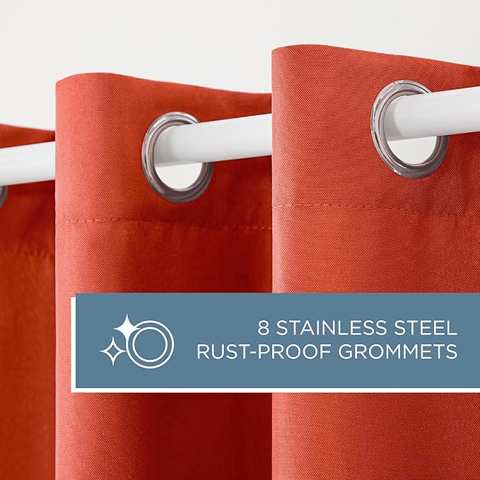 TOWN & COUNTRY BASICS Cabana Solid Heavyweight Indoor Outdoor Curtains, Light Filtering Opacity with Grommet Top, Water Repellent, 2-Pack Set, 54"x120", Mecca Orange