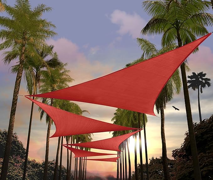 Amgo Custom Size 19' x 19' x 19' Red Triangle Sun Shade Sail Order to Make Canopy Awning UPF50+ AGSLT, 95% UV Blockage, Water & Air Permeable, 200GSM Commercial Standard (We Customize)