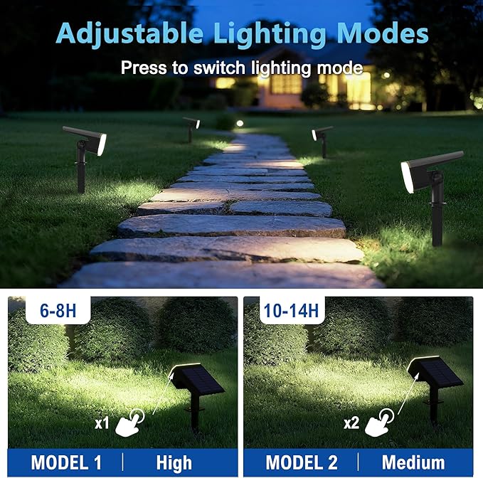 Solar Lights Outdoor Waterproof IP65, Super Bright LED, 6500K 2 Lighting Modes, Solar Powered Yard Garden Solar Spot Lights for Outside Landscape Auto On/Off -2 Pack