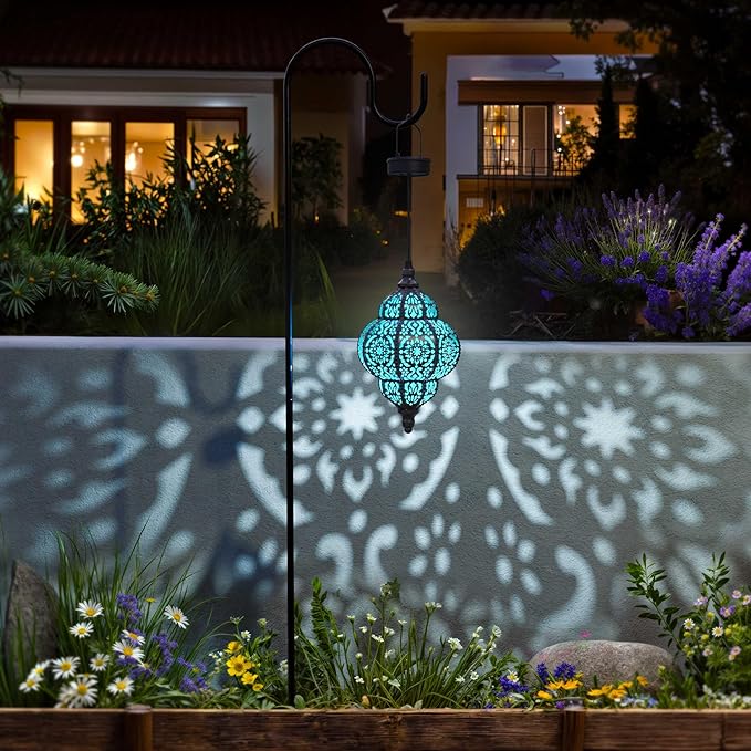Hanging Solar Lights Outdoor Garden Decor Solar Lantern Waterproof Plastic Moroccan Outdoor Decorations for Patio Pathway Yard Backyard Garden Decorative (1, Black)