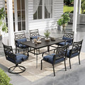 Sophia and William Outdoor Patio Dining Set for 6, Outdoor Table and Chairs, Removable Blue Seat Cushions, 4 Fixed，2 Swivel Chairs, 60" Black Patio Dining Table,Blue