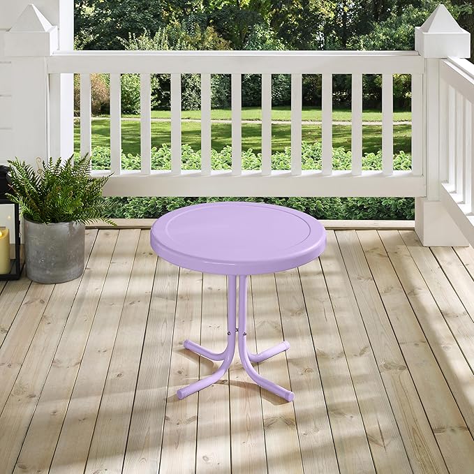 Crosley Furniture Griffith Weather Resistant Retro Metal Outdoor Side Table for Patio, Deck, Porch, Lavender Gloss