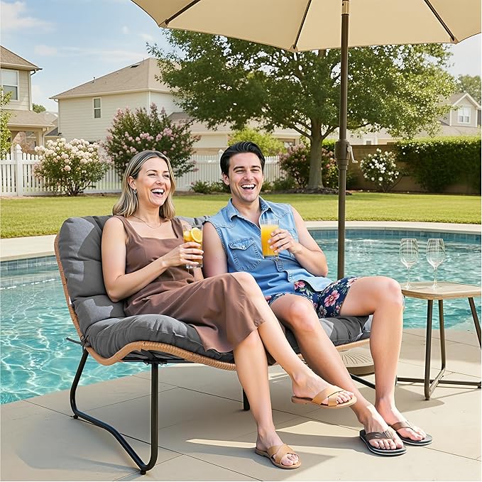 Crestlive Products Outdoor Loveseat 3PCS, Outdoor Sofa Set, All-Weather Boho Rattan Patio Furniture with Soft Cushion for Balcony, Poolside, Backyard (Without Table)