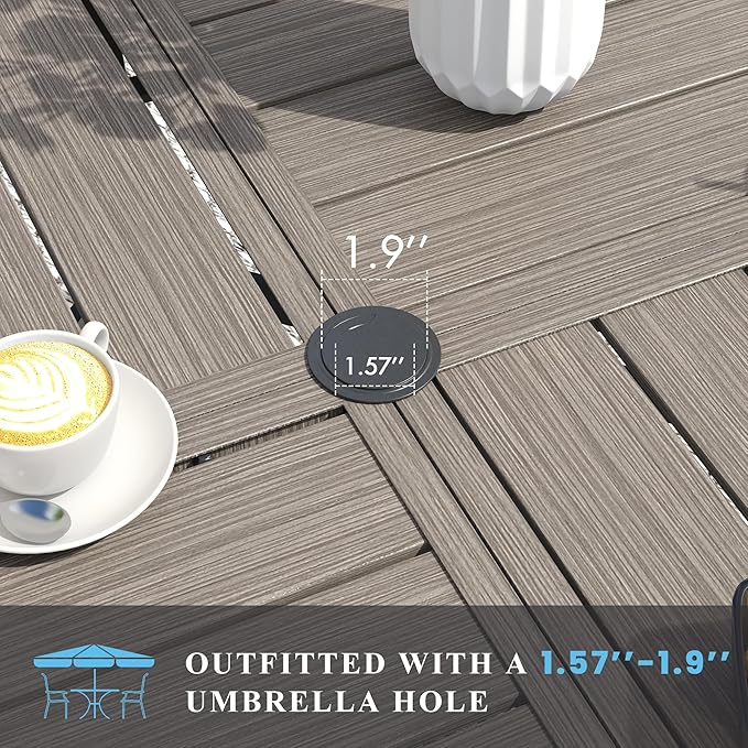 VICLLAX Patio Table and Chair Set of 6, All Weather Metal Round Outdoor Dining Furniture Set-47 Round Outdoor Table and Chairs, Grey Wood Grain Tabletop