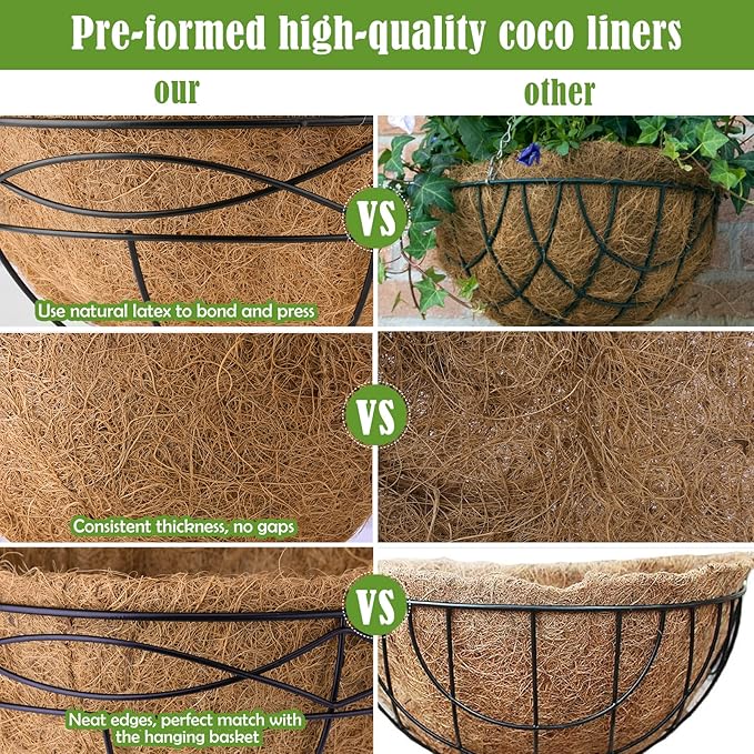 2 Pack 14 Inch Round Replacement Coco Liners for Hanging Basket Natural Coconut Fiber Liner for Flower Planter Pot Coco Coir Pots for Outdoor Garden Planting