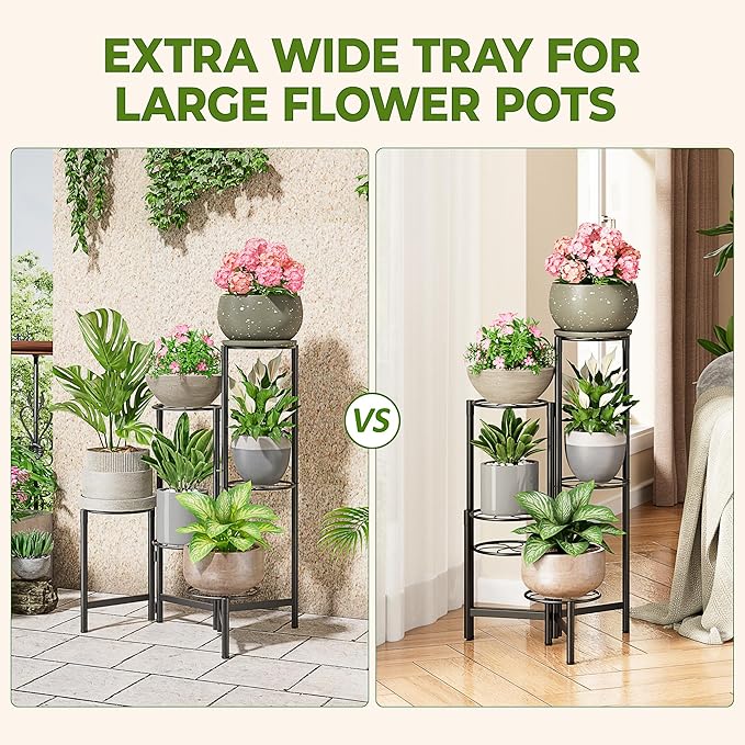 Outdoor Plant Stands for Patio Corner Tall Plant Stand Indoor Metal Flower Pot Stands for Multiple Plants 6 Tier Heavy Duty Shelf Black Kite