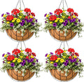 Metal Hanging Baskets for Plants Outdoor 4 Pack Round Metal Wire Hanging Basket Planter (Grid, 10 Inch)