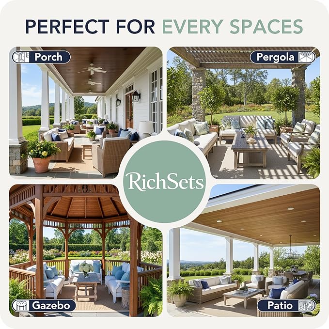 Outdoor Curtains for Patio Waterproof 6 Panels - Windproof, Privacy, Weatherproof Outside Drapes for Gazebo Pergola Porch, Grommet Top and Tab Bottom, 54x84 Inch, Cream