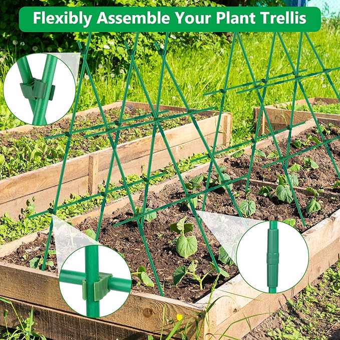 Lezmarket 150 Pack Garden Stakes(16" Each), Plant Support Stakes, DIY 4ft 5ft 6ft 7ft Sturdy Fiberglass Plant Sticks Support Garden Trellis for Growing Climbing Tomato Vegetables Flowers