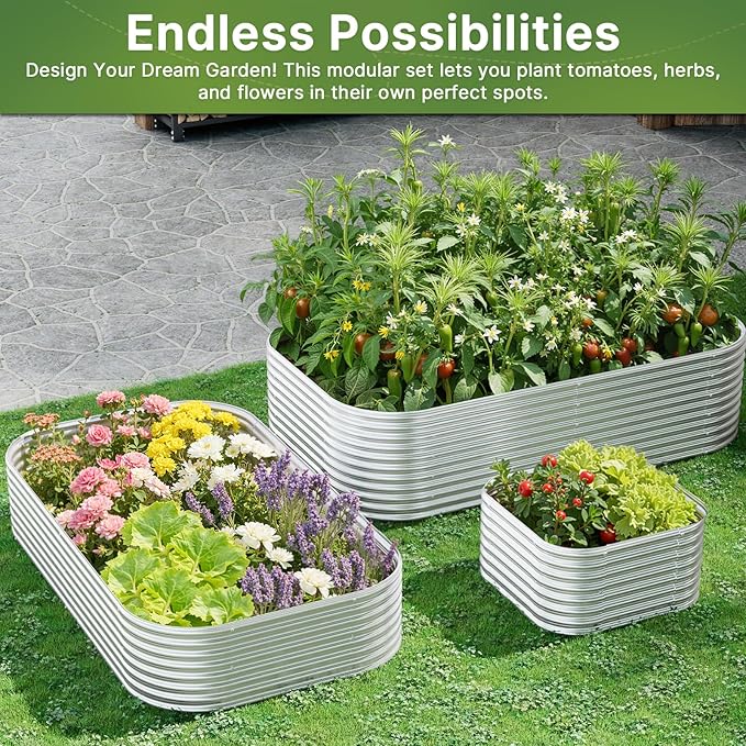 4 PCS Galvanized Raised Garden Bed Outdoor, Metal Garden Bed for Vegetables, Above Ground Garden Box for Flower, Steel Raised Beds for Gardening - 2FT