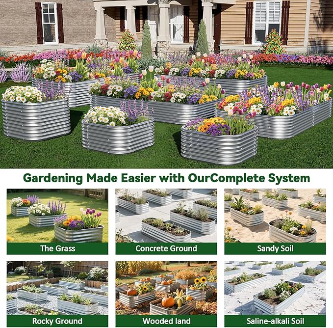 3 Pack Raised Beds for Gardening, Corrugated Galvanized Steel Raised Garden Bed, Outdoor Metal Above Ground Garden Bed for Vegetables and Flowers-3x2FT