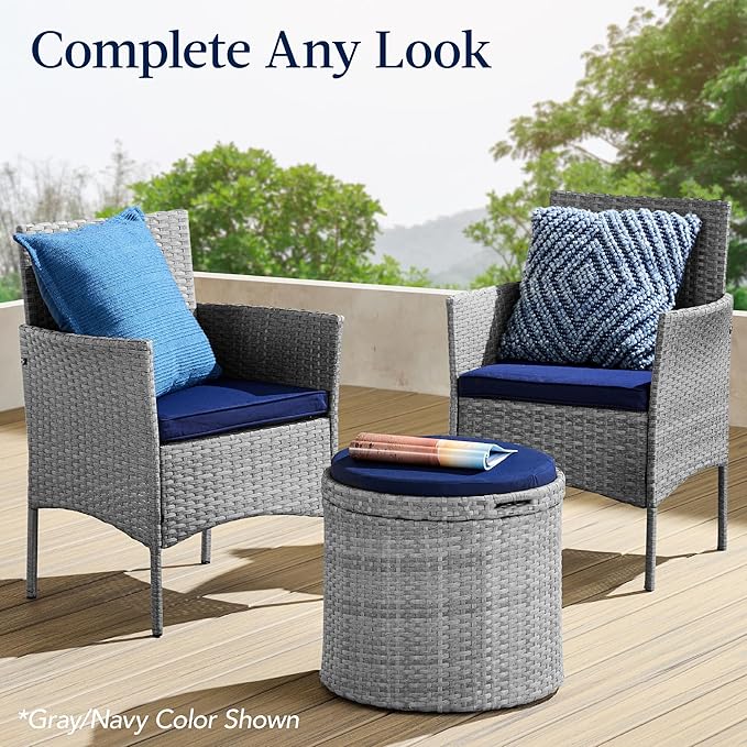Best Choice Products Round Wicker Ottoman, Multipurpose Outdoor Furniture for Patio, Backyard, Additional Seating, Footrest, Side Table w/Storage, Removable Cushions – Brown/Beige