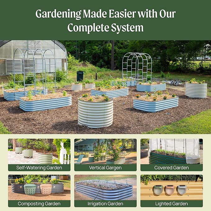 Vego garden 26" Extra Tall Raised Garden Bed Kits, 6 in 1 Modular Raised Planter Box for Vegetables Flowers Fruits Oval Metal Raised Garden Pearl White