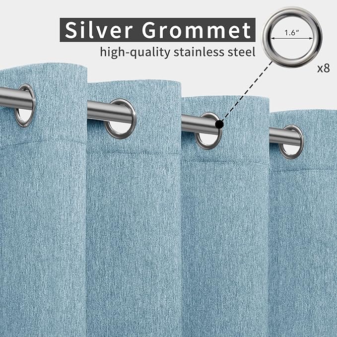 Easy-Going Linen Look Outdoor Curtains Waterproof Windproof Porch Curtains, Soft Thicken Outdoor Privacy Curtains for Patio, Gazebo, Grommet Top and Tab Bottom Drape, 1 Panel, 54x108 inch, Sky Blue