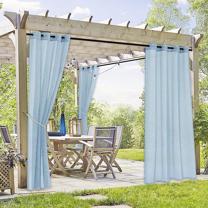 RYB HOME Outdoor Sheer Curtains - Waterproof Linen Like Semitransparent Drapes Glare Control UV Protection for Outside Living Space, Patio, Lanai, W 54" x L 84", 2Pcs, Navy Blue