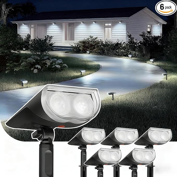 Linkind Solar Lights Outdoor StarRayS, Bright Solar Spot Lights Outdoor, IP67 Waterproof Spotlights for Garden Yard Landscape Walkway Patio Tree (Daylight, 6 Pack)