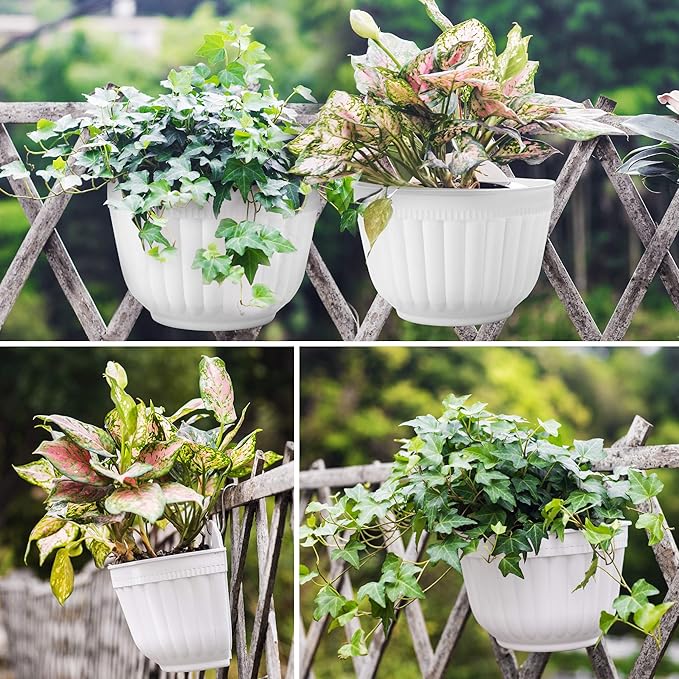 ORIMERC 4 Pack White Wall Planter Pots Vertical Living Wall Hanging Planters Wall Mounted Planter Holder with Drainage Hole for Indoor Outdoor Plants Wall Decor with Hooks/Screws