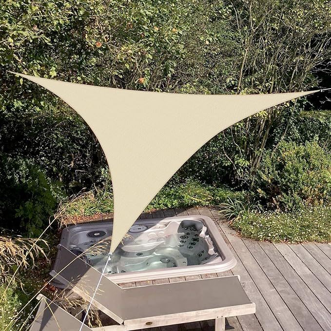 Patio Paradise 11' x 11' x 10'10" Sun Shade Sail Triangle Canopy, Permeable Shade Cloth Fabric Sunlight Block Patio Cover HDPE Deck Awning for Outdoor Backyard Pergolas Roof Shading, Sand