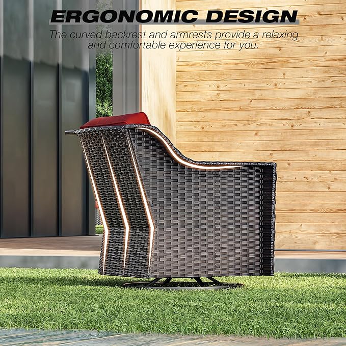 Joyside Swivel Patio Chairs Set of 2, Wicker Patio Furniture with Wide Armrest and Thick Cushions, Upgraded Large Size for Backyard, Garden, Poolside
