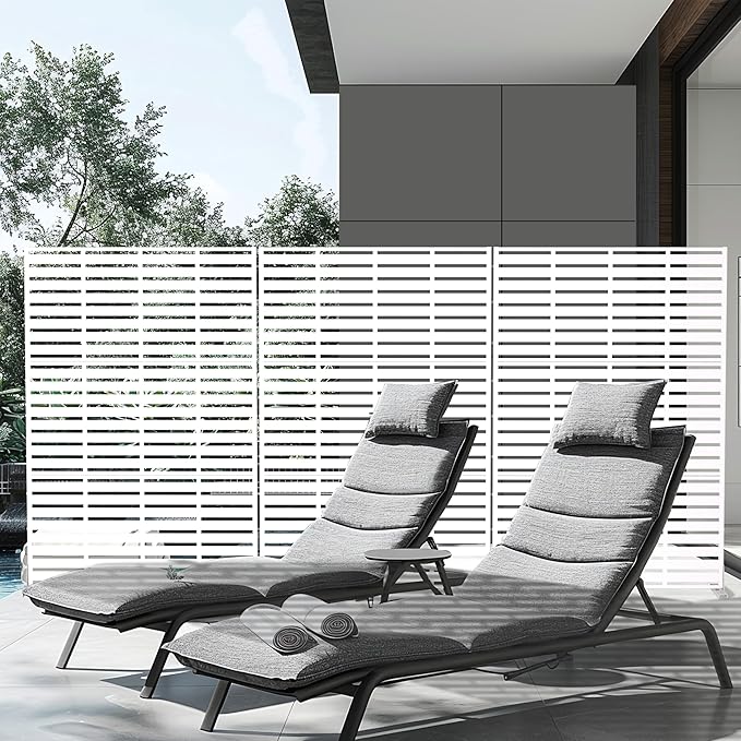 Casaphoria Metal Privacy Screen Outdoor, 72" H x 47" W Freestanding Decorative Privacy Screen for Patio Deck Balcony Garden with Stable Base, White-Adrian