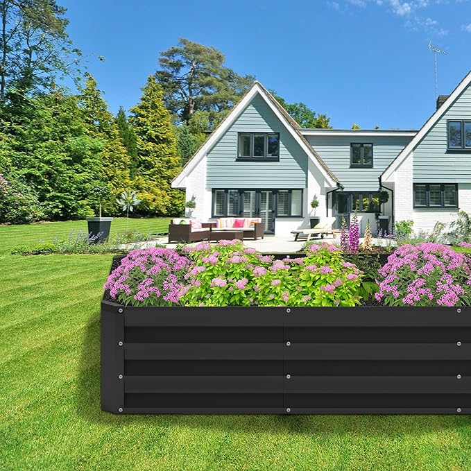2PCS 8x2x1FT Galvanized Raised Garden Bed,Planter Raised Beds-Metal Garden Box,Large Plant for Outdoor Planting, Vegetables Bed，Flower,herb-Black
