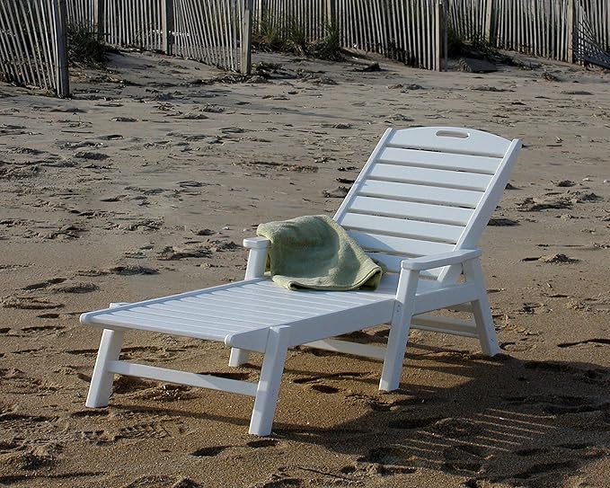 POLYWOOD NCC2280TE Nautical Arms Chaise, Teak