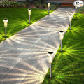 DERAYSION 12 Pack Solar Pathway Lights Outdoor, Auto Dusk-to-Dawn Landscape Garden Lighting, Waterproof Stainless Steel Pole Lighting for Path, Yard, Walkway, Garden, Driveway