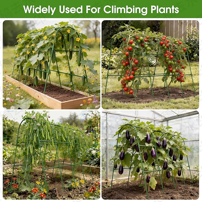 Cucumber Trellis for Raised Bed,U-Shape Garden Trellis for Climbing Plants Outdoor, Metal Arch Vegetables Trellis, Plant Support for Vine (Green, 63" Lx21.6 Wx47.2 H-Large)