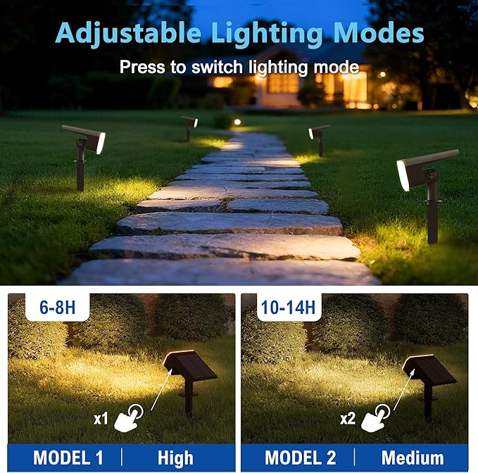 Solar Lights Outdoor Waterproof IP65,Auto On/Off, 2700K 2 Lighting Modes, Super Bright LED, Solar Powered Yard Garden Solar Spot Lights for Outside Landscape,2 Pack