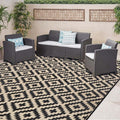 SAND MINE Waterproof Outdoor Rug 8x8 ft, Plastic Reversible Rug, Modern Area Rug, Large Floor Mat for Outdoors, RV, Patio, Backyard, Deck, Picnic, Beach, Camping, Black & Beige