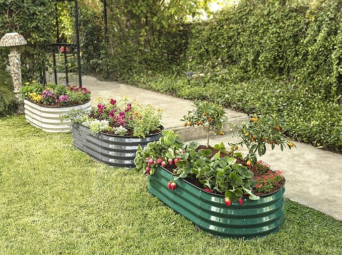 Plant & Plot Galvanized Raised Garden Beds Outdoor // 4×2×1 ft (2-Pack) Planter Raised Beds for Gardening, Vegetables, Flowers // Large Metal Garden Box (White) // Patented Tool-Free Design