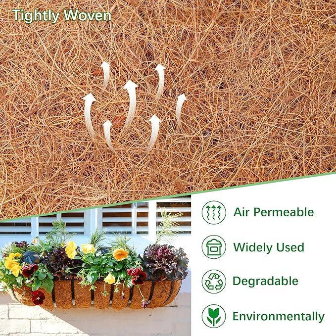Coco Liners for Planters - 2 Pack 36 Inch Trough Coconut Liners for Planters, Window Box Coco Liners, 100% Natural Coconut Fiber Liners for Wall Hanging Basket, Window Box, Fence Baskets