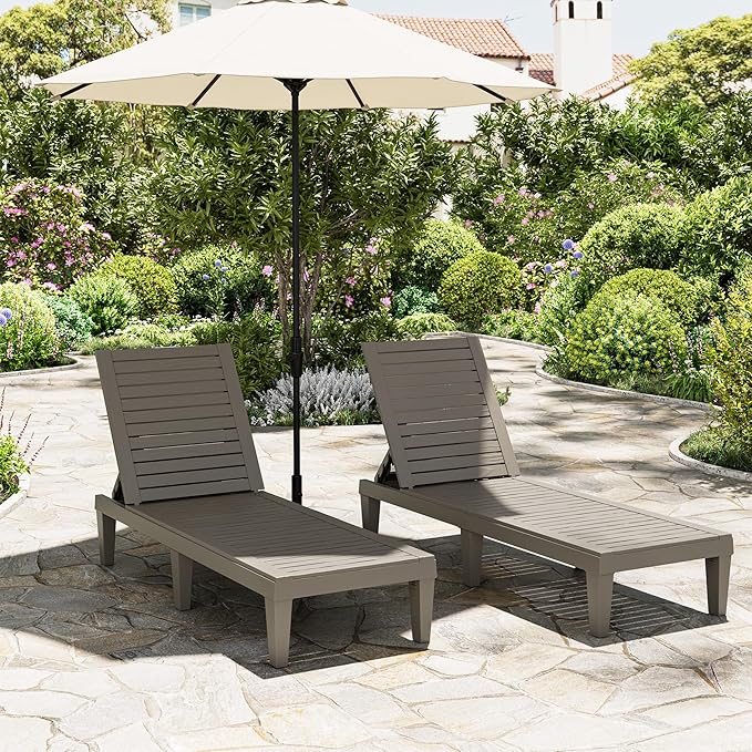 Lounge Chair,Pool Lounge Chairs Set of 2,Lounge Chair Outdoor,Waterproof Sun Loungers Chair,5-Positions Adjustable Outdoor Lounge Chairs for Garden Beach Patio Poolside Lawn Deck,Striped Grey