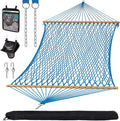 SUNCREAT Polyester Rope Hammock with Bamboo Spreader Bar, Carrying Bag, 450 lbs Capacity, Two Person Hammock with Tree Hooks, Blue
