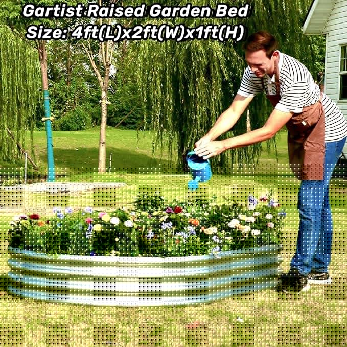 2 pcs 4×2×1 ft Raised Garden Bed for Outdoor, Easy Assembly Galvanized Planter Box for Vegetables, Flowers & Herbs