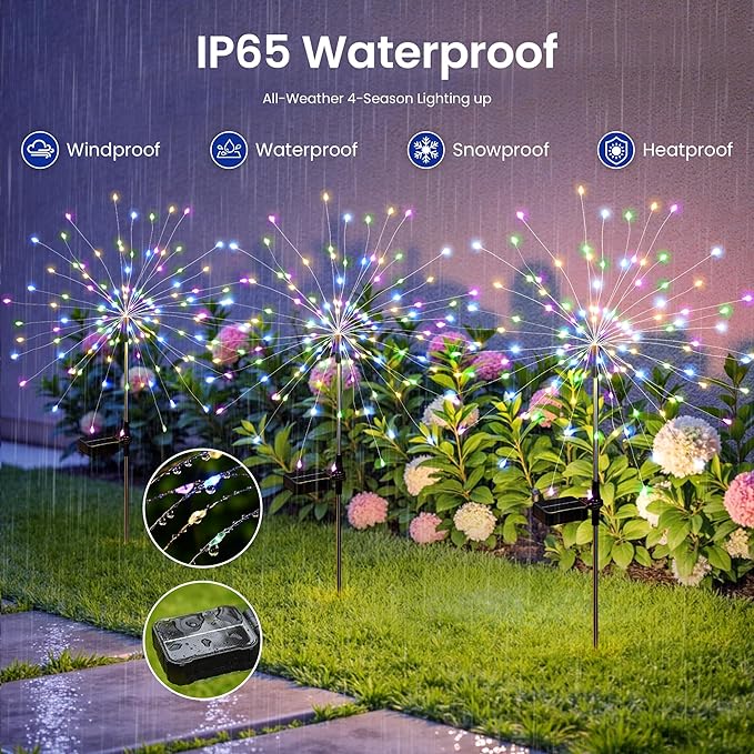 Solar Lights Outdoor, 120LED 2pack Fairy Garden Lights Decor for Outside Fireworks Lights Solar Powered for Yard, Patio, Pathway, Walkway, Balcony,Multicolor