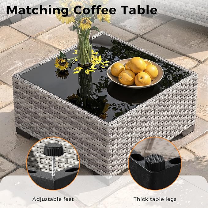 6-Seat Modular Patio Furniture Set – Outdoor Wicker Sectional Sofa with Thick 4″ Cushions, Dual-Strand PE Rattan, Rust-Resistant 18 mm Steel Frame, Backyard Garden Deck Lounge,Navy