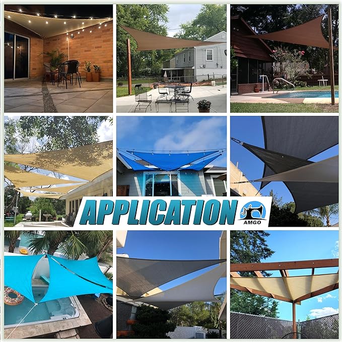 Amgo Custom Size 16' x 16' x 16' Turquoise Triangle Sun Shade Sail UPF50+ AGTAPRT12, Order to Make Canopy Awning, 95% UV Blockage, Water & Air Permeable, Commercial Standard (We Customize)