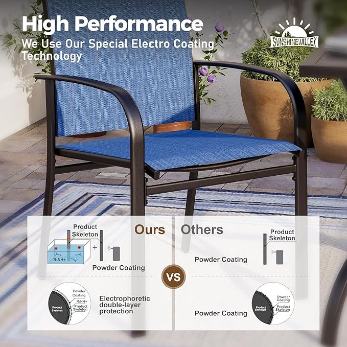 9 Piece Patio Dining Set for 8, Rectangular Extendable Dining Table, 8 Metal Blue Chairs, Outdoor Table and Chairs Set for Lawn Backyard and Deck