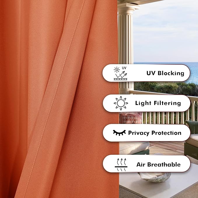 BONZER Outdoor Waterproof Curtains for Patio Extra Wide Grommet Light Filtering Outside Curtains for Gazebo, Porch, Pergola, Pavilion, 1 Panel, 150W x 95L inch, Mecca Orange